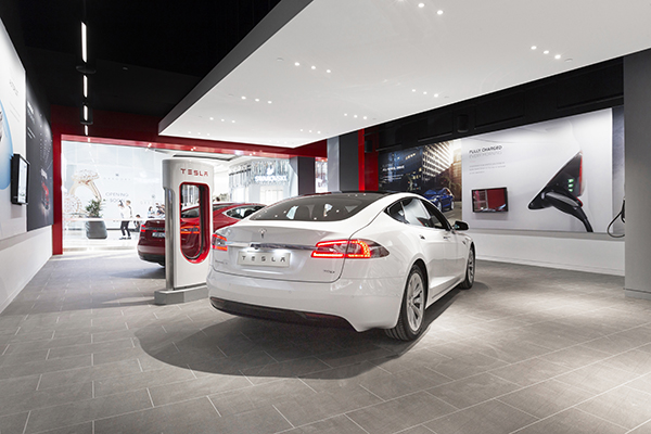 Tesla showrooms, like the one shown here, have been one way for the California automaker to get around state restrictions requiring manufacturers to have a dealership network. Tesla is challenging those restrictions in multiple states, namely Michigan.