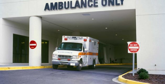 ambulance coming out of hospital